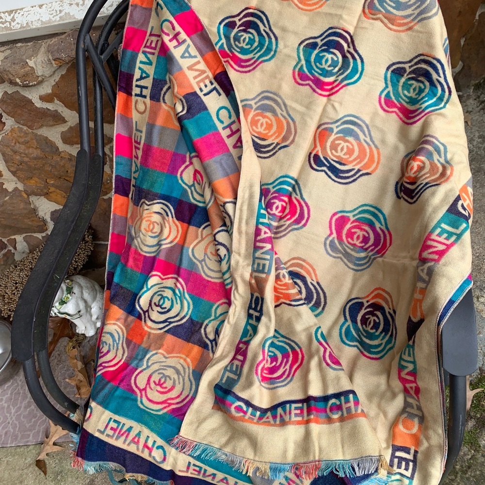 CHANEL Floral Logo Blanket in Cream and Multicolor